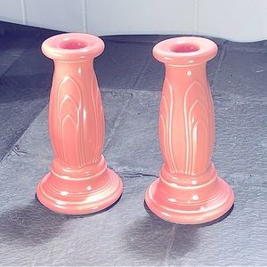 Fiesta Ware HLC Pottery Y2K Millenium Pair Candlestick Holders in Retired Rose